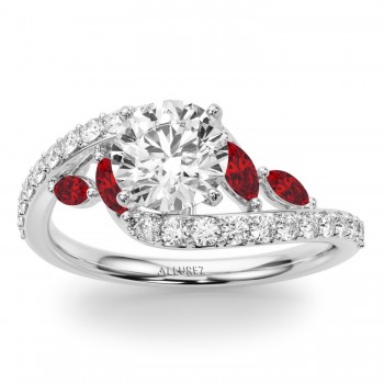 Swirl Design Diamond & Marquise Ruby Bridal Ring Set 14K White Gold (0.96ct)